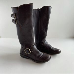boc 6 Brown Leather Oliver Mid Calf Riding Full Zip Up Buckle Boots gold b.o.c.